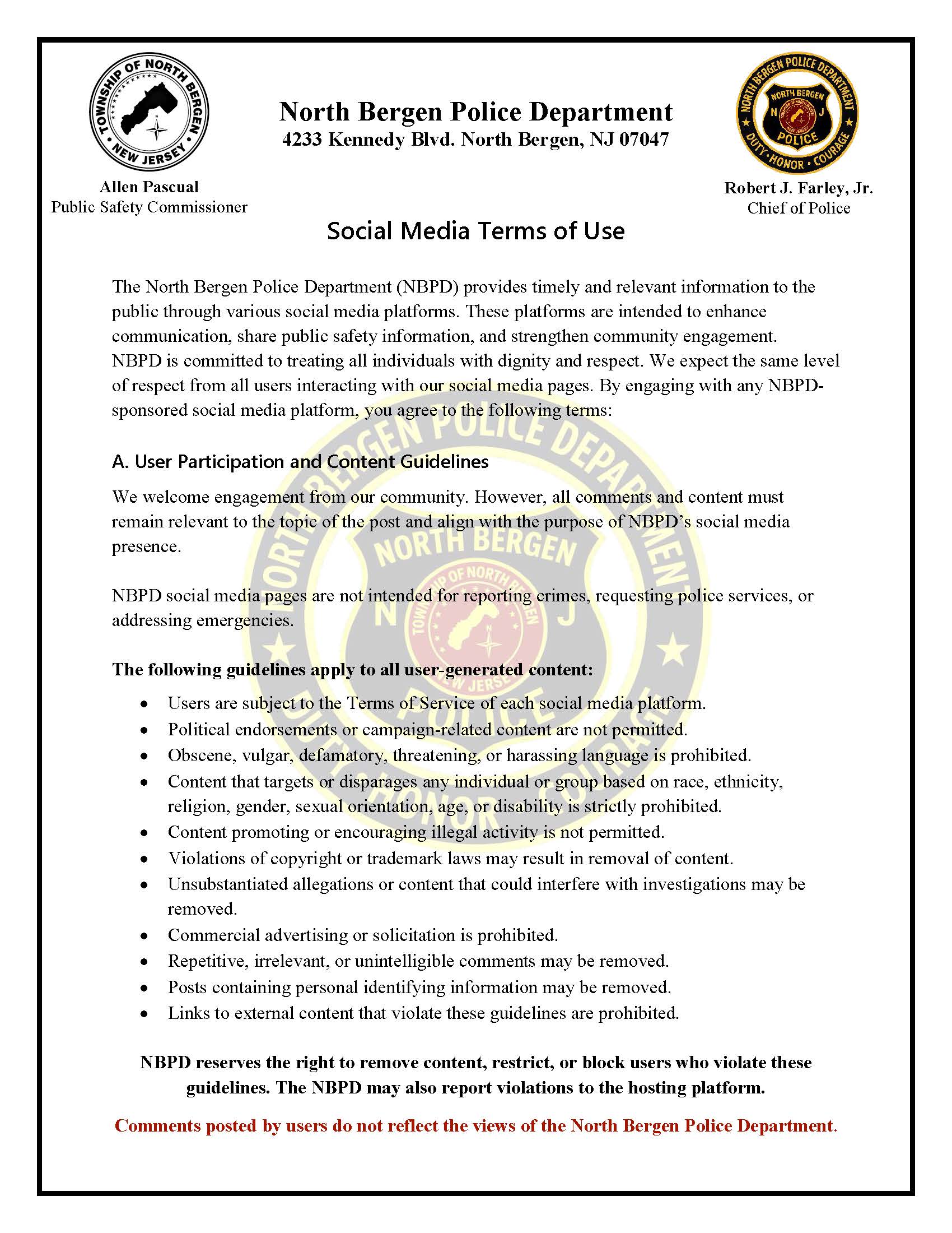 NBPD - Social Media Terms of Use
